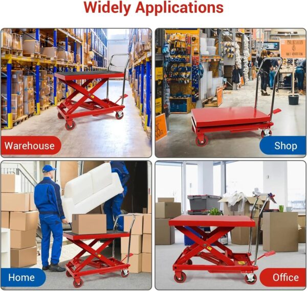 500LBS Hydraulic Lift Table Cart, 30" Lifting Height., Double Scissor Lift Table with 4 Wheels and Non-Slip Pad, Hydraulic Scissor Lift Table for...