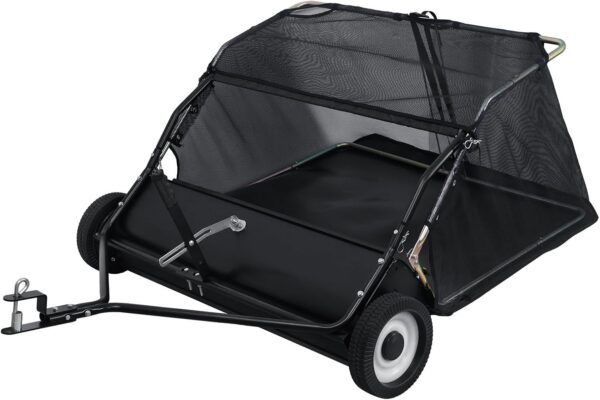 44-Inch Tow Behind Lawn Sweeper, Heavy Duty Yard Sweeper with Dumping Rope Rubber Wheels, Adjustable Sweeping Height Large Capacity Leaf Grass...