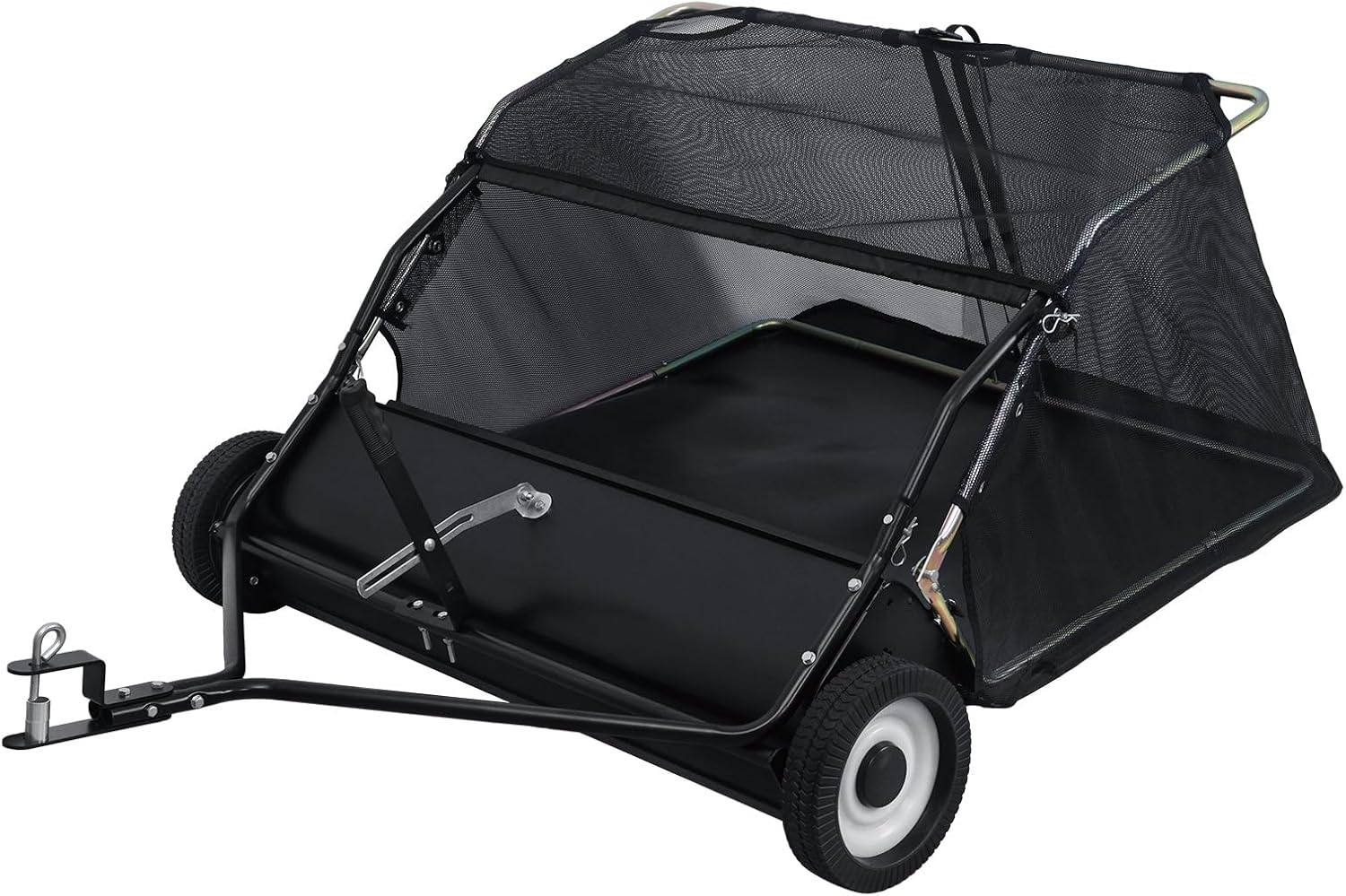 44-Inch Tow Behind Lawn Sweeper, Heavy Duty Yard Sweeper with Dumping Rope Rubber Wheels, Adjustable Sweeping Height Large Capacity Leaf Grass...