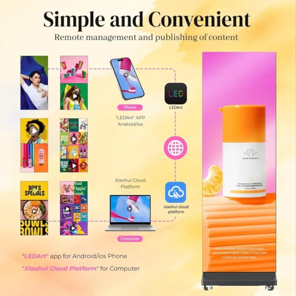 80" P1.86 Flexible Spliceable LED Poster Display USB Plug-and-Play, Mobile & PC Remote Control, Digital Signage Advertising Screen (Silver, 1-Pack)