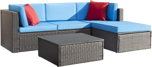 Devoko 5 Pieces Patio Furniture Sets All Weather Outdoor Sectional Patio Sofa Manual Weaving Wicker Rattan Patio Seating Sofas with Cushion and...