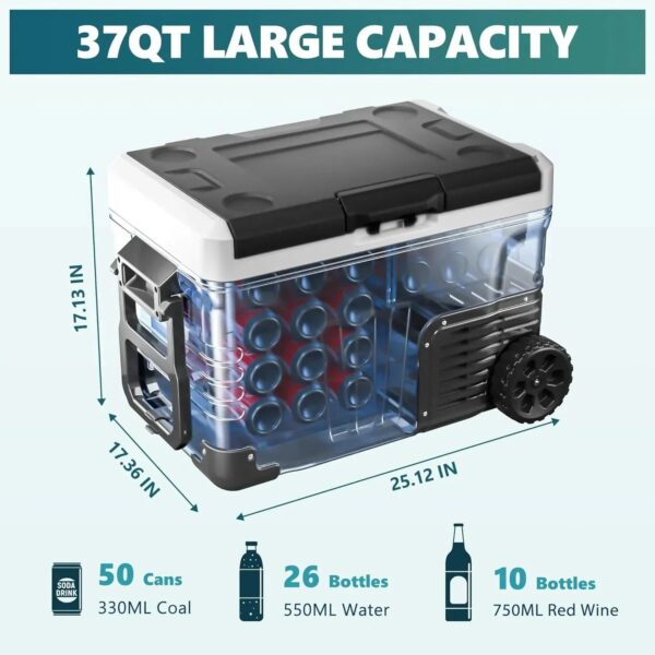 12 Volt Refrigerator, 53QT(50L) Electric Cooler, Portable Freezer 12V/24V DC 110-240V AC, 12V Fridge -4 ~68 , 12V Cooler with Wheels & 2 Baskets...