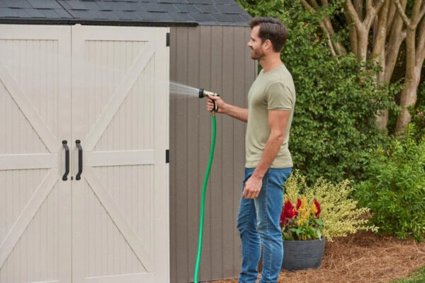 Rubbermaid Resin Outdoor Storage Shed With Floor (7 x 7 Ft) Weather Resistant Gray Organization for Home/Backyard/Garden Tools/Lawn Mower/Bike...
