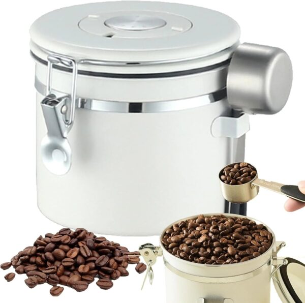 1.8 litre sealed coffee container, portable vacuum coffee storage container, stainless steel spoon with one-way exhaust valve, date tracker and...