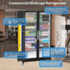 Commercial Refrigerator, Glass Door with LED Lighting Upright Beverage Display Cooler for Home, Store, Gym, or Office, Featuring Double Swing...