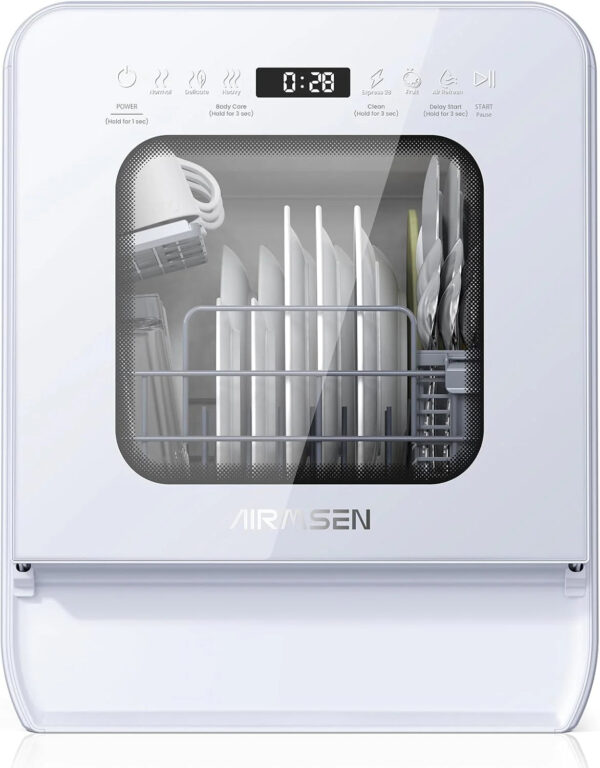 Desktop dishwasher set, double-layer shelf design, portable dishwasher, built-in 5-liter water tank, 3 spray arms, 12-hour delay start, no need to...