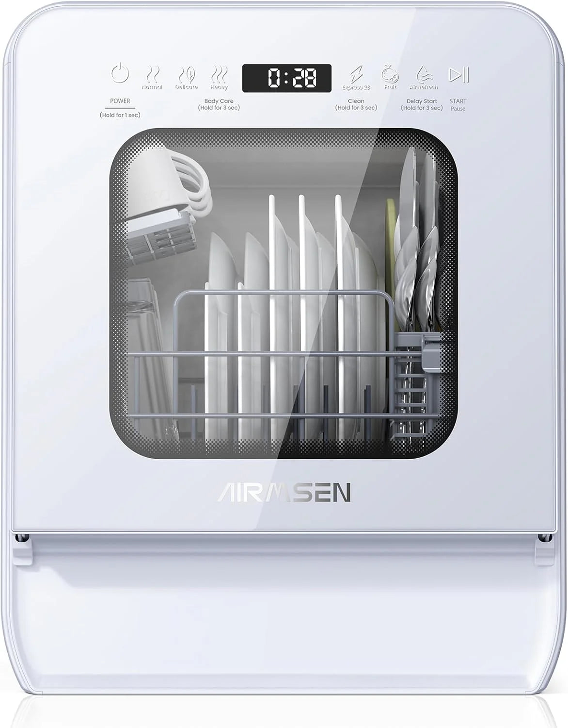 Desktop dishwasher set, double-layer shelf design, portable dishwasher, built-in 5-liter water tank, 3 spray arms, 12-hour delay start, no need to...