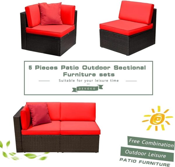 Devoko 5 Pieces Patio Furniture Sets All Weather Outdoor Sectional Patio Sofa Manual Weaving Wicker Rattan Patio Seating Sofas with Cushion and...