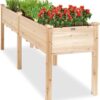 72x23x30in Raised Garden Bed, Elevated Wood Planter Box Stand for Backyard, Patio, Balcony w/Divider Panel, 6 Legs, 300lb Capacity - Natural