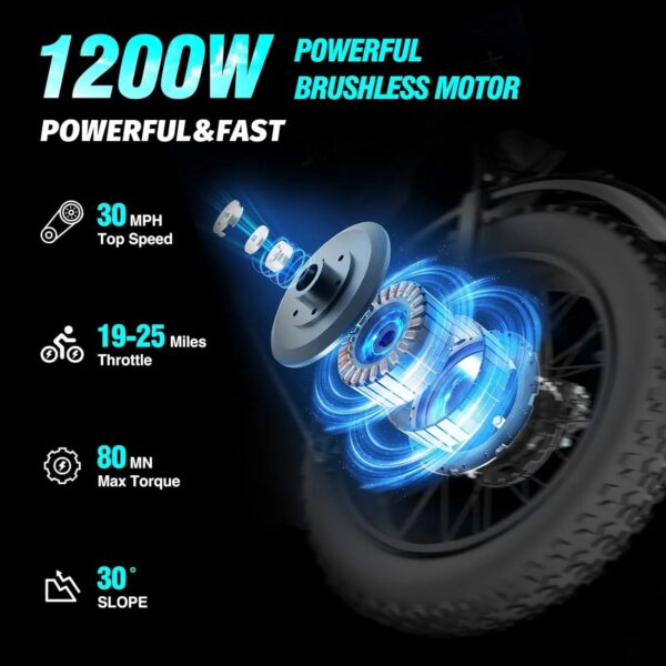 Electric Bike for Adults Ridstar, 1200W 30mph Moutain Bike,48V 15.6AH Battery E-Bike,20" Fat Tire Electric Motorcycle,Electric Bicycle 7 Speed...