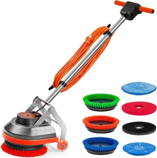 Commercial Floor Scrubber Machine with Brushes and Pads, Heavy Duty Floor Buffer Polisher and Cleaner- Deep Cleaning Tile and Grout, Hardwood...