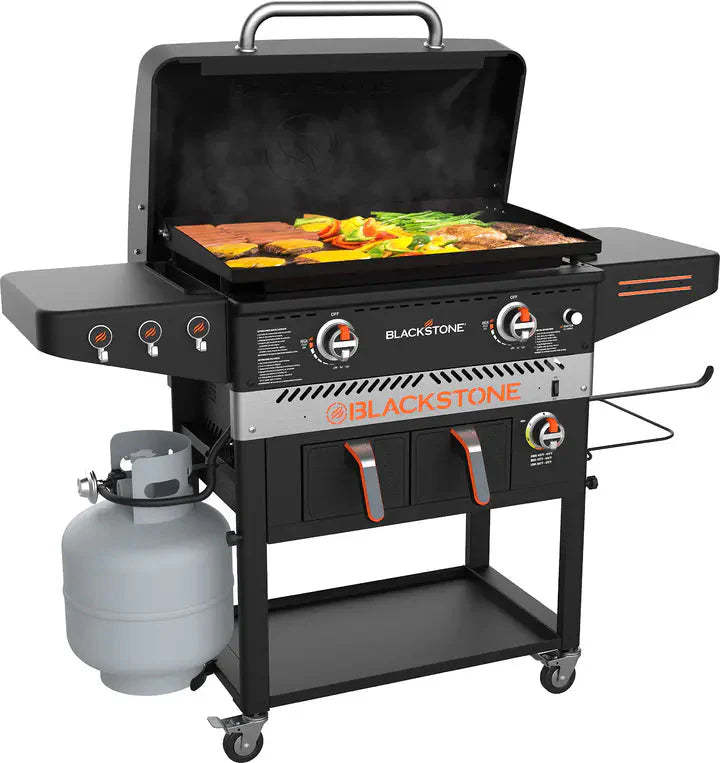 0ec8928aa5f4e2053810ce012aae0aa76e0fbc0d2005a2fd9fd8bfce8ea0f25a Blackstone 1962 Air Fryer Combo & Two Burners Stainless Steel Gas Hood, Wheels, Two Side Shelf Heavy Duty Outdoor Griddle Station for Backyard,...