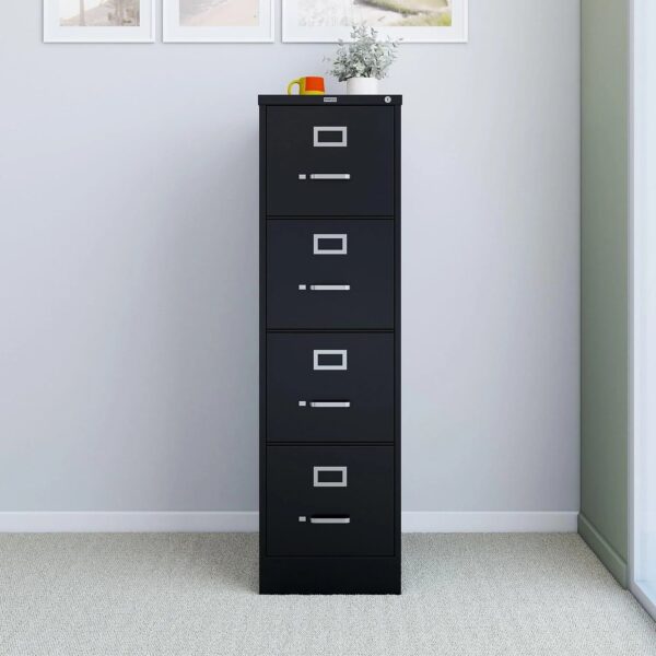 STAPLES 4-Drawer File Cabinet, Lockable, Black, 25"D x 15"W