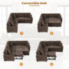 82.6 in. L Shaped Corded Velveteen Modern Sectional Sofa Pull-out Sleeper Sofa in. Brown with USB Ports, Power Sockets
