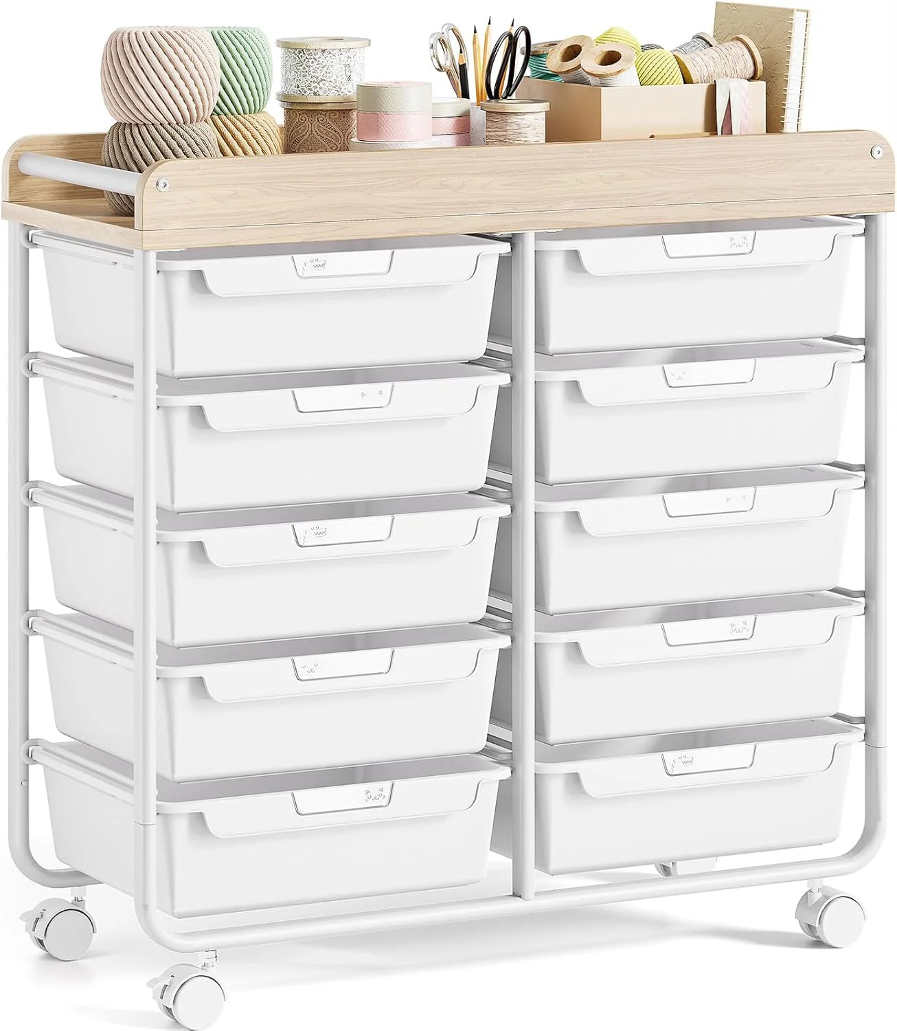 1713c0654c4463822b966d82f87d65244d3a8b9703779555fb1959adc0a73fe4 Rolling Storage Cart with 10 Large Drawers, Utility Cart with Wooden TableTop for Craft Organizers, Art Supply Storage, Home Office Organization,...