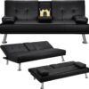 Yaheetech Convertible Sofa Bed Adjustable Couch Sleeper Modern Faux Leather Home Recliner Reversible Loveseat Folding Daybed Guest Bed, Removable...