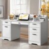Executive Desk with Drawers, 58 Inch Desk with Storage, Wood Executive Desk with 6 Drawers, Study Desk for Bedroom, Business Furniture Desk with...