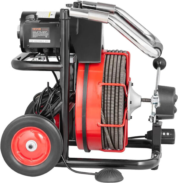 Drain Cleaner Machine 100FT x 1/2 Inch, Auto Feed Sewer Snake Auger on Wheels, 550W Portable Drain Cleaning Machine with 8 Cutters & Air-activated...