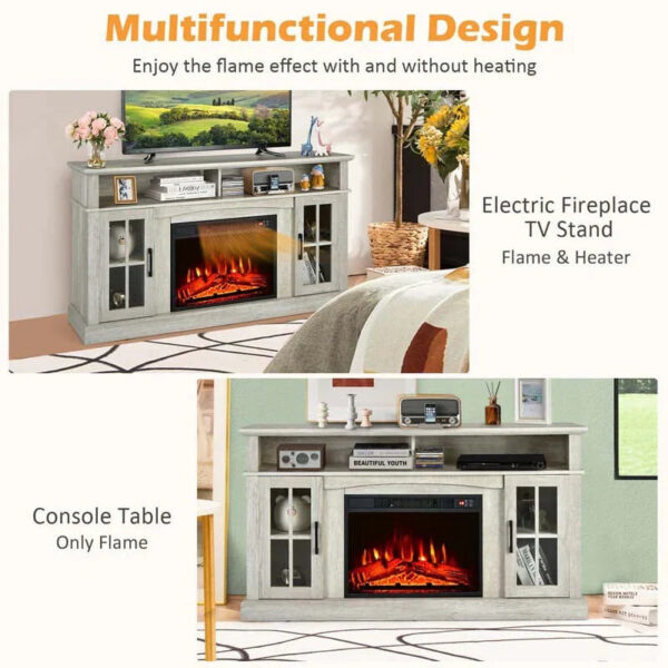 58" TV Console with 23" Fireplace Insert, Fireplace TV Stand for TVs up to 65 Inches, 1400W Electric Fireplace Heater