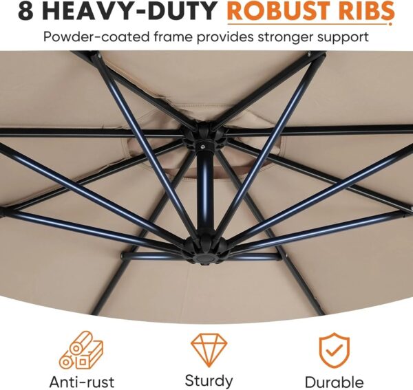 9.8FT Offset Patio Umbrella Hanging Cantilever Umbrella Outdoor Sun Shade with Easy Tilt Adjustment, 8 Ribs, UV Protection for Backyard, Lawn,...