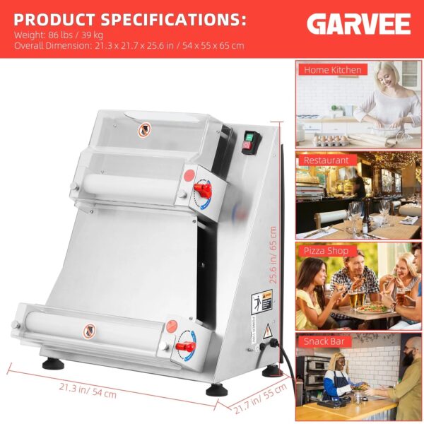 Commercial Pizza Dough Roller Sheeter, Max 16, Automatic 370W Electric Pizza Dough Roller, Stainless Steel, Suitable for Noodle, Pizza Bread and...
