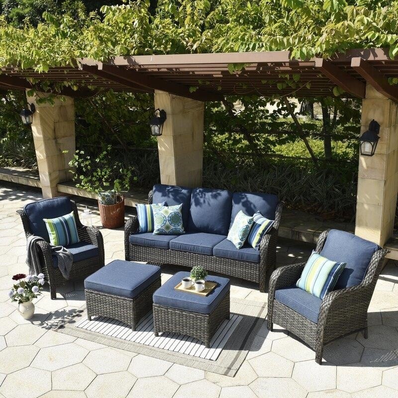 1cc74af7eb09377a1c428c2fb7e22e7272830af0ccf04876115de566f6115c1c Latimer Wicker/Rattan 5 - Person Seating Group with Cushions