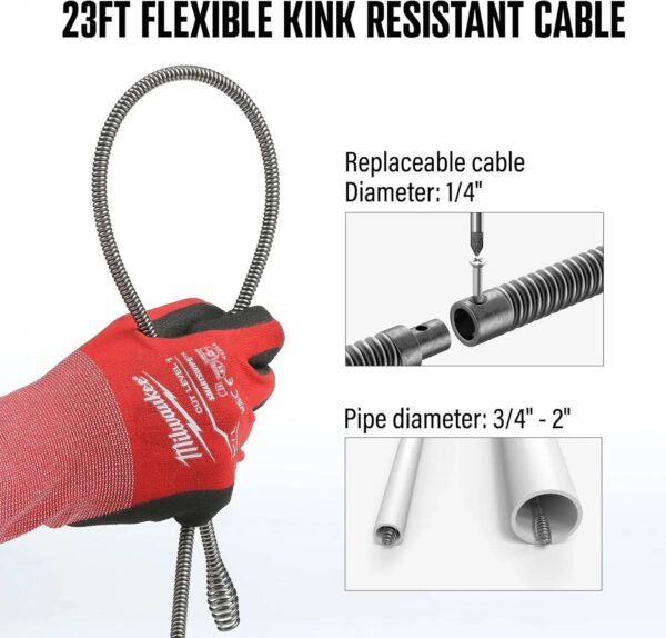 20V Cordless Electric Drain Auger-Efficient 25Ft Auto-Feed Drain Snake with Replaceable Cable,2.0Ah Battery,Charger,Storage Bag & Gloves for...