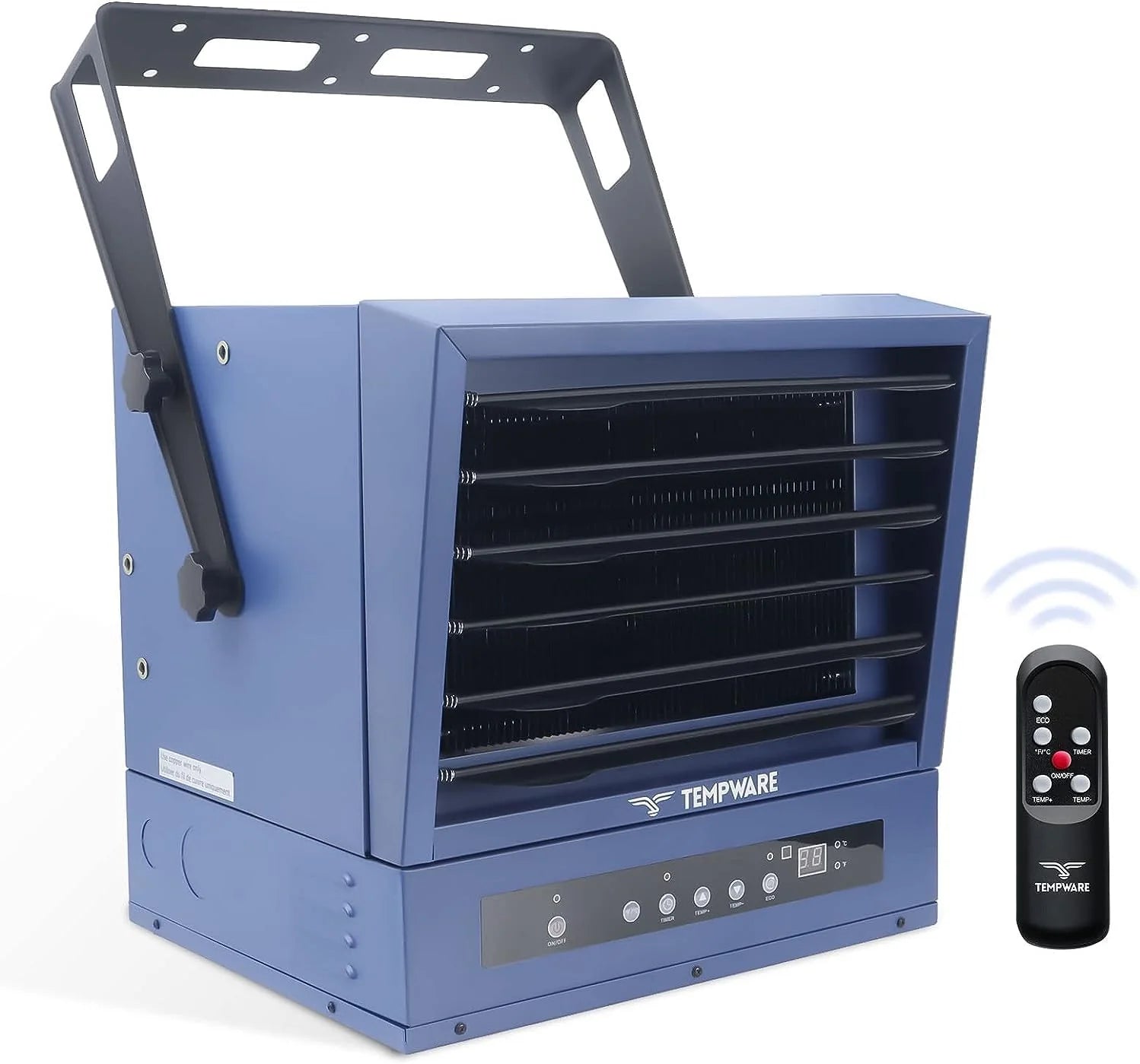 Electric vehicle garage heater, 7500-watt digital display fan-driven ceiling-mounted work area heater, featuring full-function remote control,...