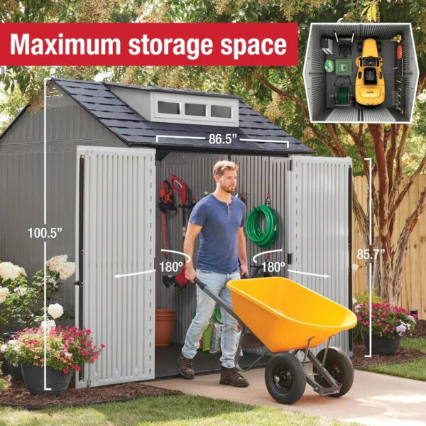 Rubbermaid Resin Outdoor Storage Shed With Floor (7 x 7 Ft) Weather Resistant Gray Organization for Home/Backyard/Garden Tools/Lawn Mower/Bike...