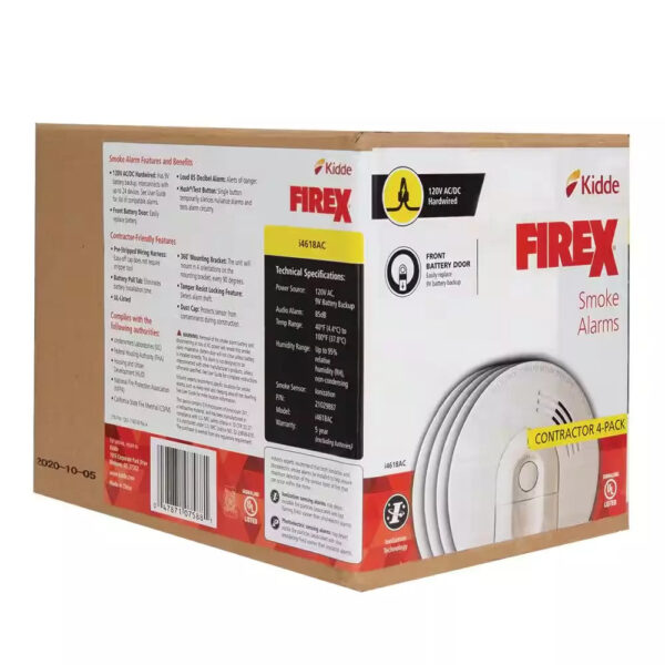 i4618 4-Pack Hardwired Smoke Alarm with Ionization Sensor, 120V AC, 9V Battery Backup