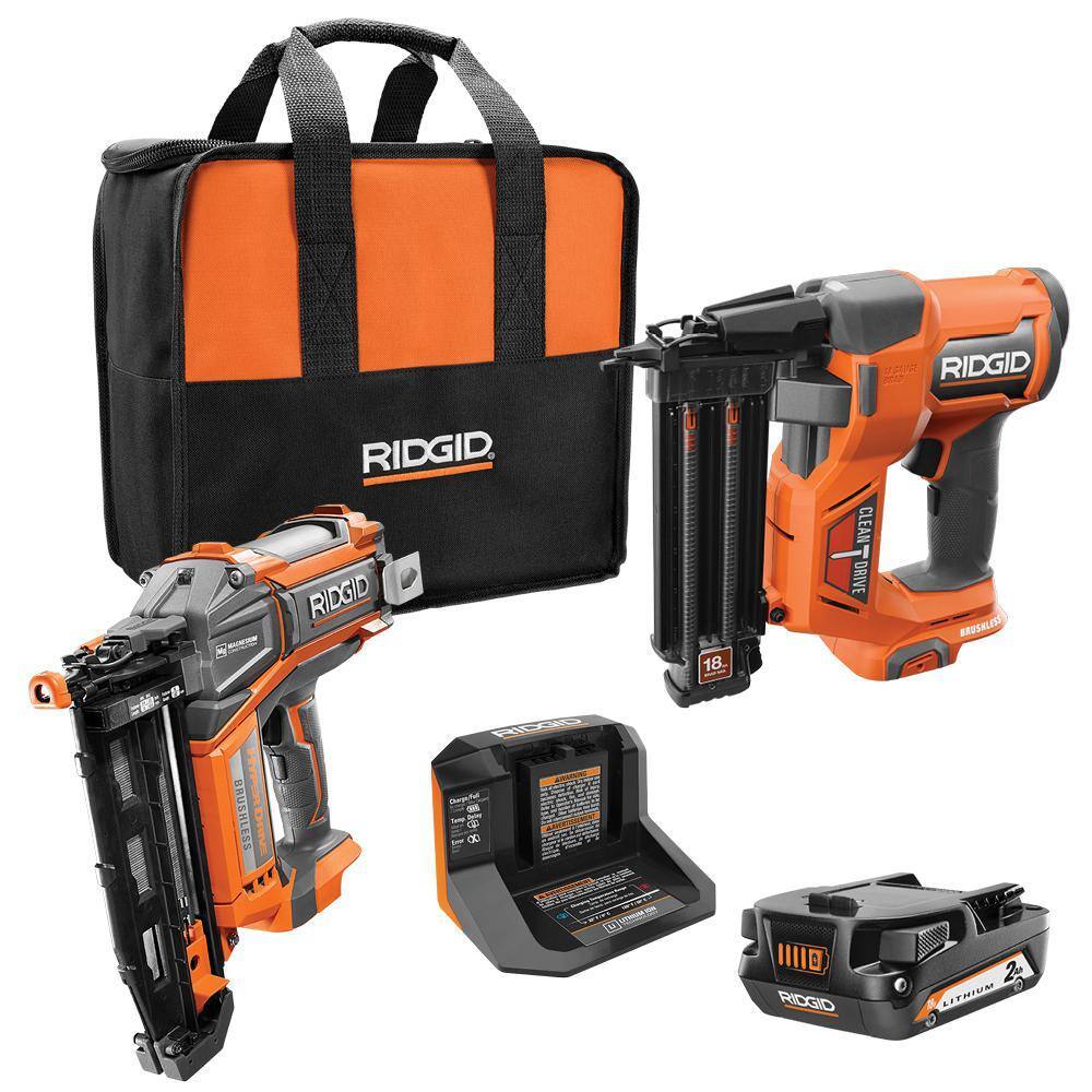 1ffe7d9b3a66a21ee40ca5ab3a30ecca041daf37baea3caca8b1b106511297aa 18V Brushless Cordless Nailer Combo Kit with Brad & Finish Nailers, Battery & Charger