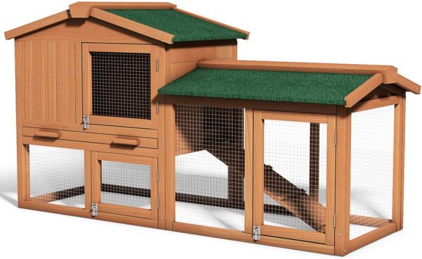 Large chicken coop, wooden hen house, outdoor backyard rabbit cage with ventilation door, detachable tray and slope, chicken nesting box (58...