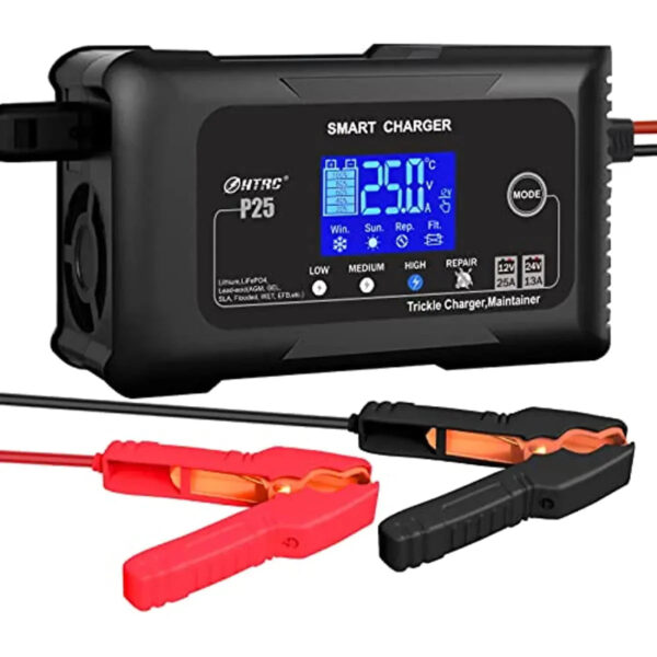 25-Amp Smart Battery Charger,Lithium,LiFePO4,Lead-Acid AGM/Gel/SLA.. Car Battery Charger,Trickle Charger, Maintainer/deep Cycle Charger,12V/25A...