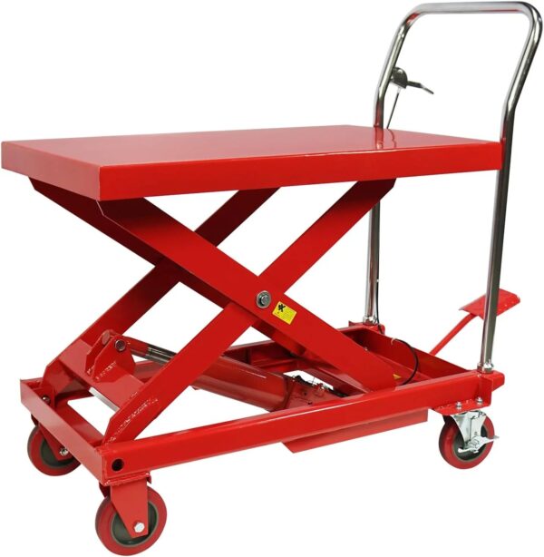 500LBS Hydraulic Lift Table Cart, 30" Lifting Height., Double Scissor Lift Table with 4 Wheels and Non-Slip Pad, Hydraulic Scissor Lift Table for...
