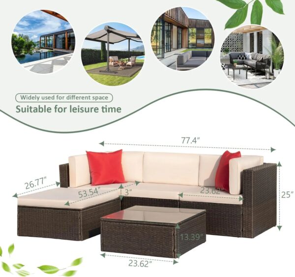 Devoko 5 Pieces Patio Furniture Sets All Weather Outdoor Sectional Patio Sofa Manual Weaving Wicker Rattan Patio Seating Sofas with Cushion and...