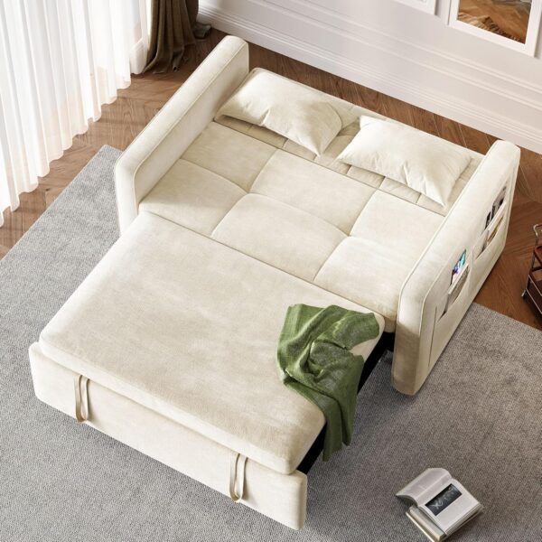 DWVO 3-in-1 Convertible Sofa Bed, 55" Sleeper Sofa with Pull-Out Bed, Cat-Scratch-Proof Fabric Futon Couch with Adjustable Backrest and Side...
