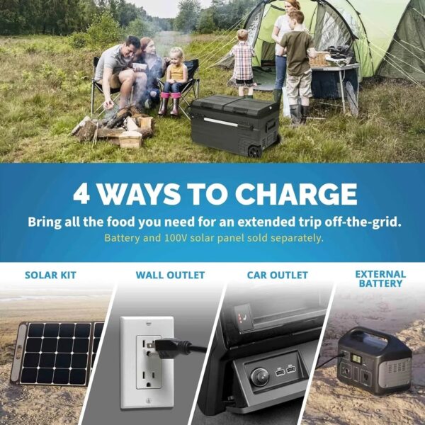 48 Qt. Portable 12v Electric Cooler with LG Compressor, Fridge and Freezer, Rugged Wheels, and Solar Power Input, Perfect Plug-In Cooler for...