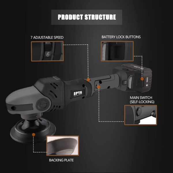 18V Cordless Car Polisher, 15mm Orbit 2000-4800 OPM Portable Buffer Polisher with 7 Variable Speed 2Pcs 4.0Ah Battery, 6 Sponge Pads,2 Wool Pad,...
