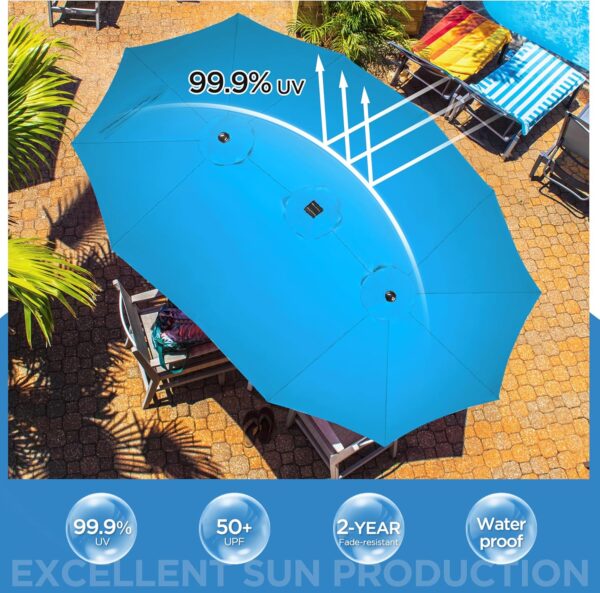 15 ft Large Patio Umbrella with Solar Lights Double-Sided Outdoor Rectangle Market Umbrellas with 36 LED Lights/Base Included/Easy Crank for Patio...