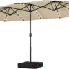 15 ft Large Patio Umbrella with Solar Lights Double-Sided Outdoor Rectangle Market Umbrellas with 36 LED Lights/Base Included/Easy Crank for Patio...