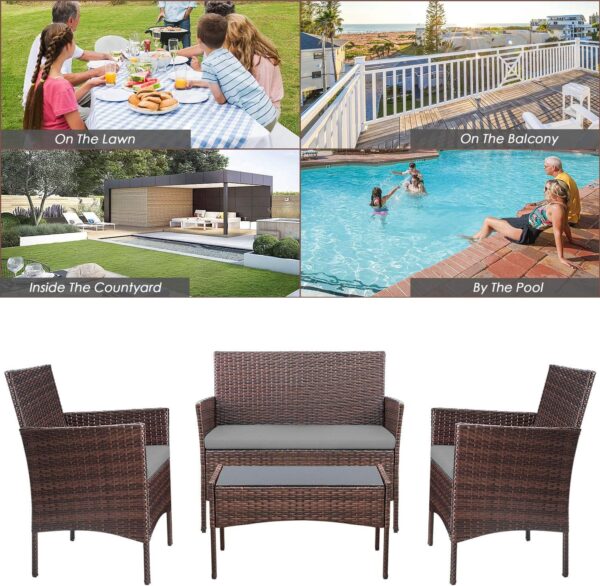 4 Pieces Patio Rattan Chair Wicker, Outdoor Indoor Use Backyard Porch Garden Poolside Balcony Furniture Sets (Red)