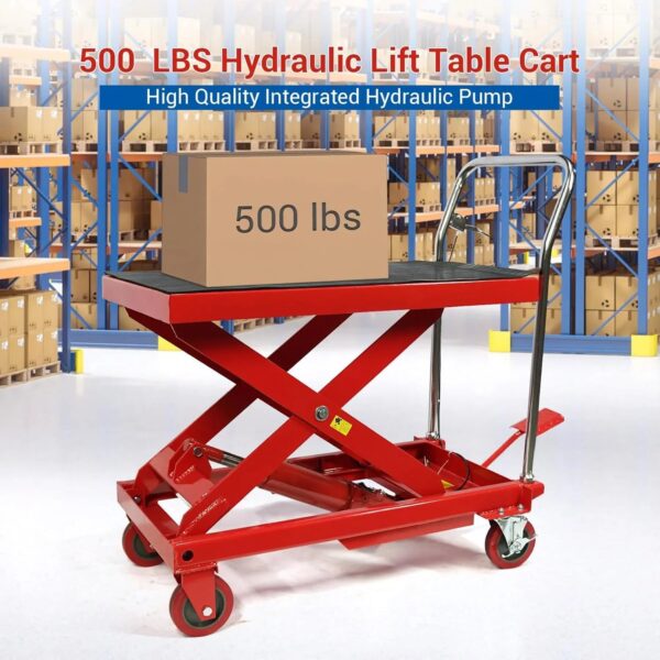 500LBS Hydraulic Lift Table Cart, 30" Lifting Height., Double Scissor Lift Table with 4 Wheels and Non-Slip Pad, Hydraulic Scissor Lift Table for...