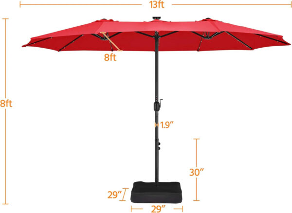 15 ft Large Patio Umbrella with Solar Lights Double-Sided Outdoor Rectangle Market Umbrellas with 36 LED Lights/Base Included/Easy Crank for Patio...