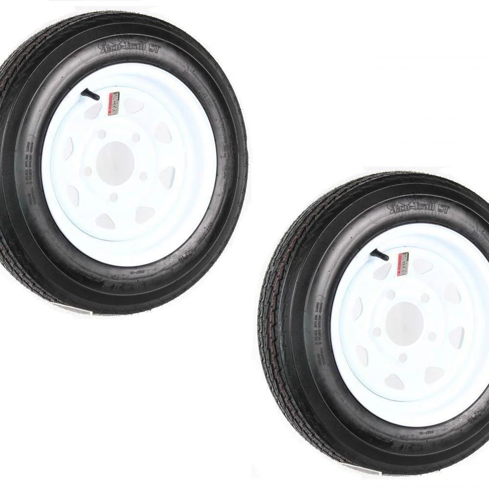 34407f524e6d0ce59b030755cce09ee3626f0f622ed696397fb442561deb2b0c 2-pk Trailer Tire on Rim 480-12 4.80-12 12 in. LRB 5 Hole White Spoke Stripe