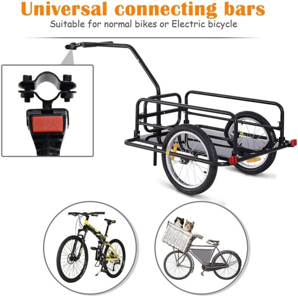 Foldable Bike Cargo Trailer, 80lbs Capacity, 16 Wheels, Black, with Hitch