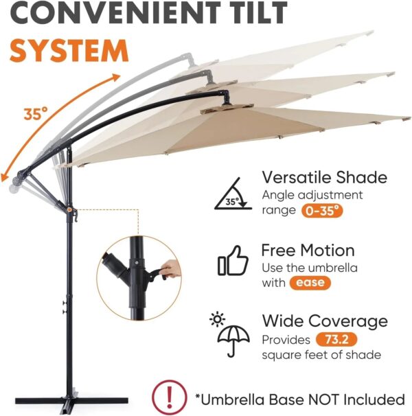 9.8FT Offset Patio Umbrella Hanging Cantilever Umbrella Outdoor Sun Shade with Easy Tilt Adjustment, 8 Ribs, UV Protection for Backyard, Lawn,...