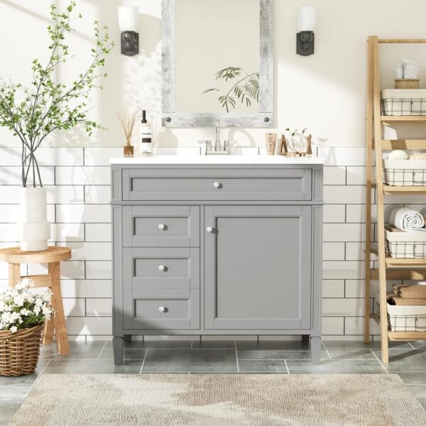 36" Bathroom Vanity with Single Sink Combo, Modern Undermount Bathroom Sink Cabinet with 2 Drawers and a Tip-Out Drawer, Freestanding Bathroom...