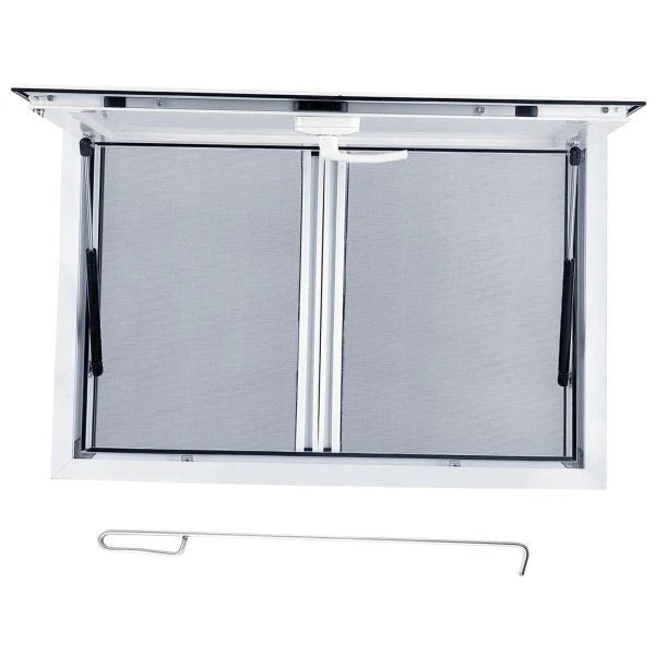 Concession Window 36W x 36H Aluminum Alloy Food Truck Service Window with Sliding Screens & Awning Door, Hydraulic Lift, Locking Mechanism,...