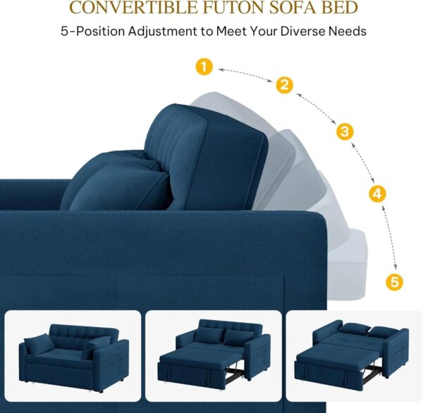 DWVO 3-in-1 Convertible Sofa Bed, 55" Sleeper Sofa with Pull-Out Bed, Cat-Scratch-Proof Fabric Futon Couch with Adjustable Backrest and Side...