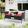 Flamaker Outdoor Furniture Patio Loveseat Wicker 2-Seat with Built-in Table and Cushions Rattan Porch Chairs Bench for Balcony, Lawn, Backyard (Beige)